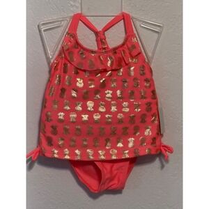Real Love Girls Pink Gold Pineapple Tankini Swimsuit 2 Piece Set‎ 24M NEW